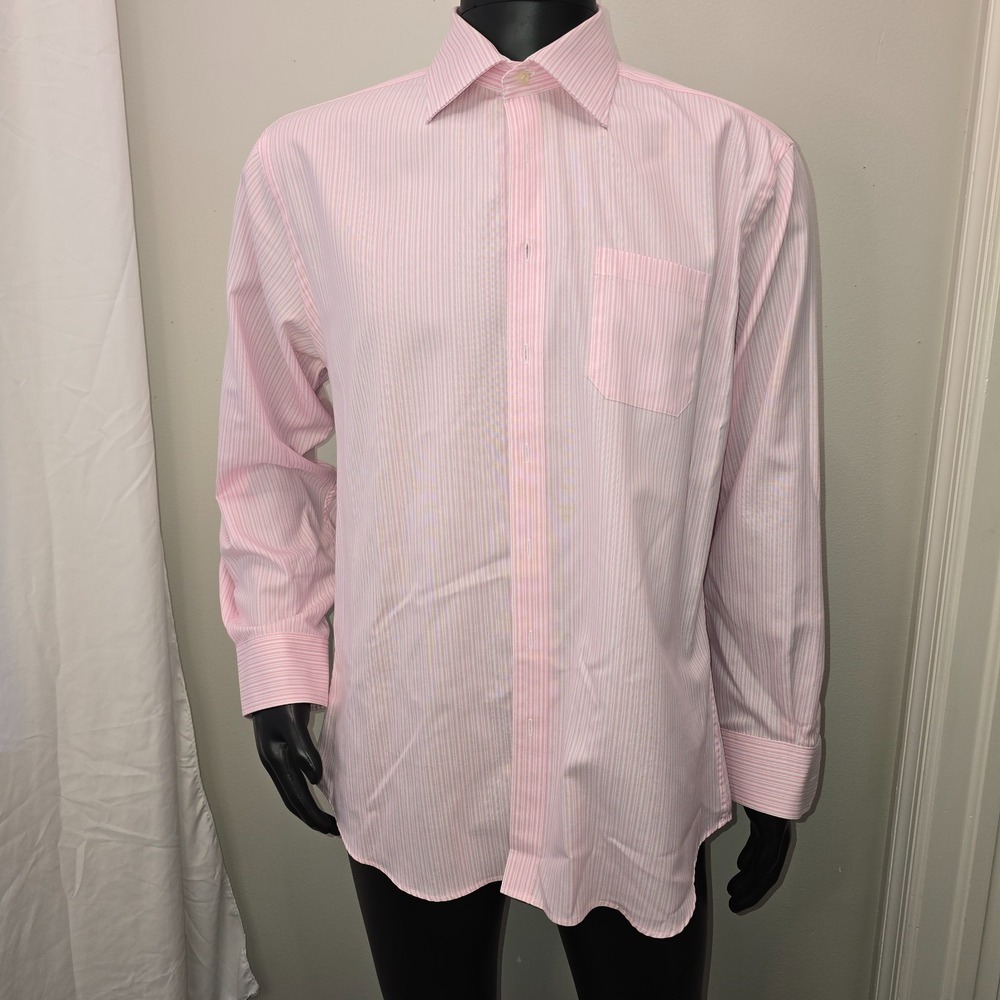 Thomas Pink White Stripe Slim Fit Traveller Dress Shirt Men's 17 43cm LVMH-era